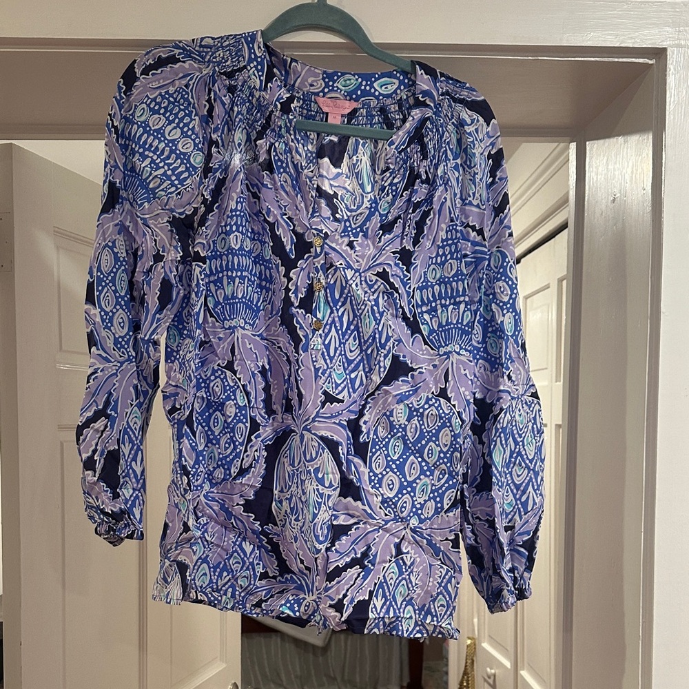 Lilly Pulitzer Blue and Purple Patterned Blouse